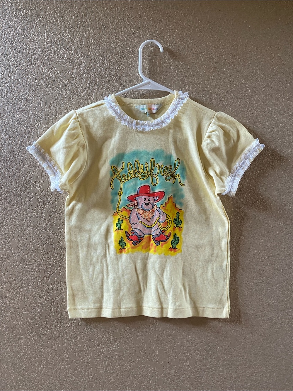 Teddy Fresh Yellow Ruffle-Trim Western Bear Tee